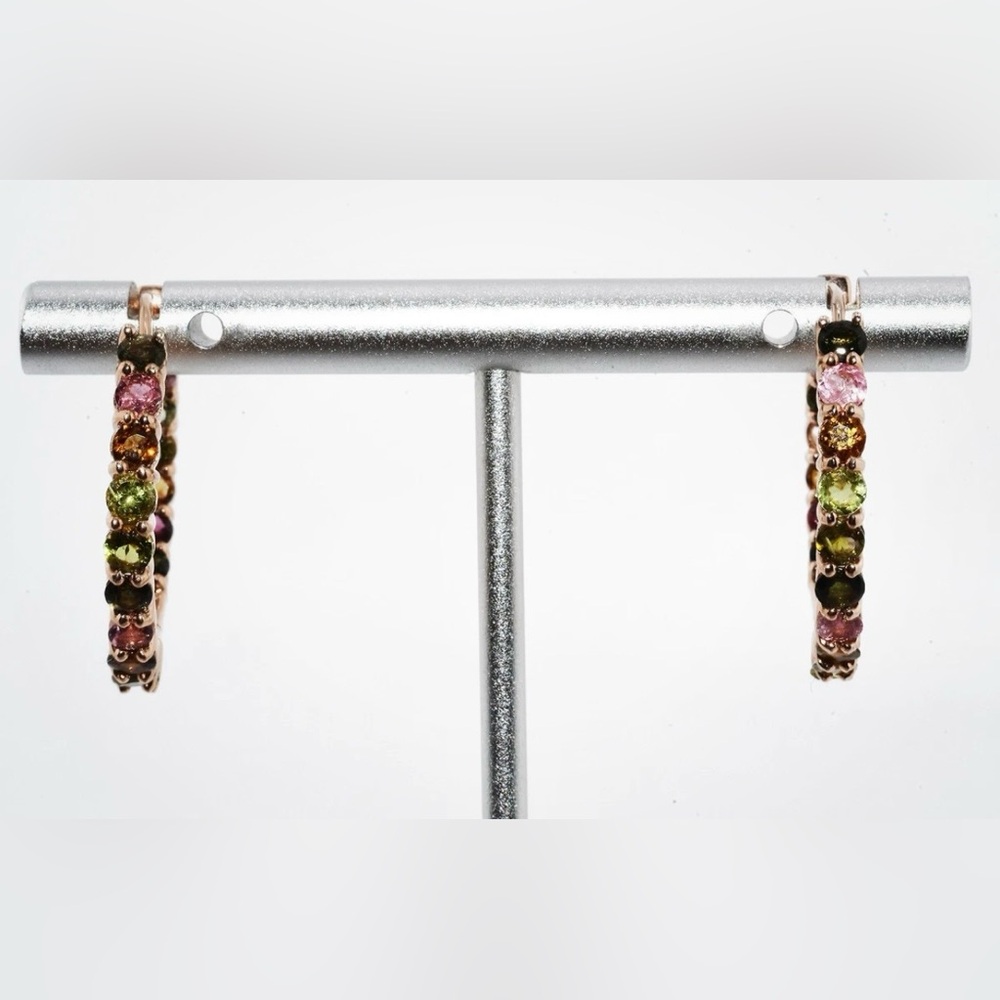 925 Sterling Silver Rose Gold 6.00CT Natural Tourmaline In & Out Hoop Earrings